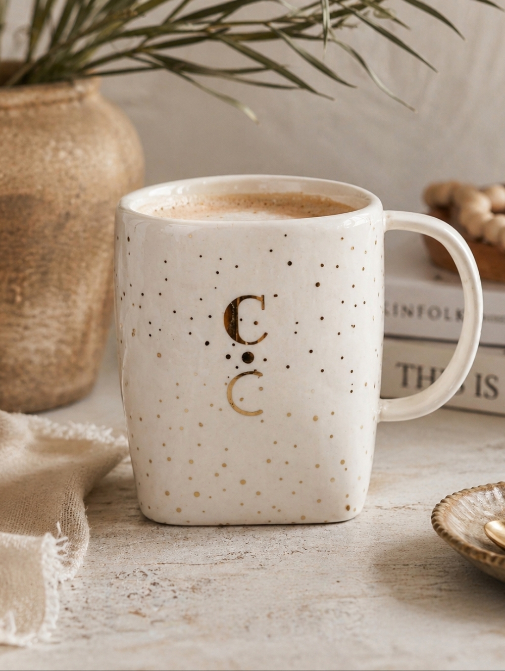 Anthropologie Mug Gold Glitter Gilded Shape Monogrammed C Coffee Tea Cocoa Cup